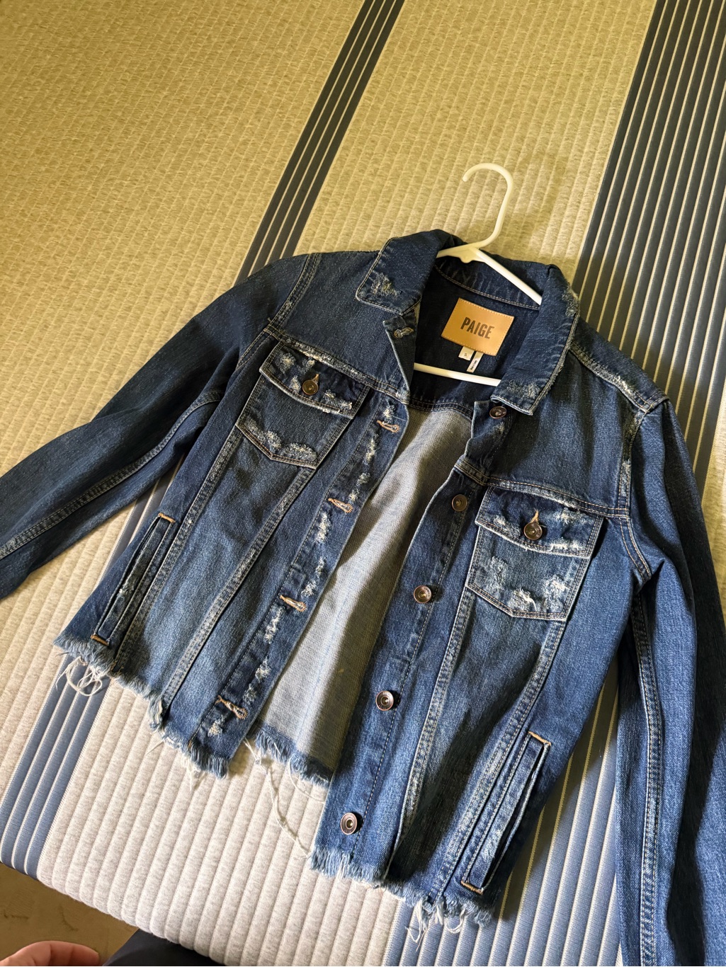 Paige Dark Blue Denim Jacket With Leather Label